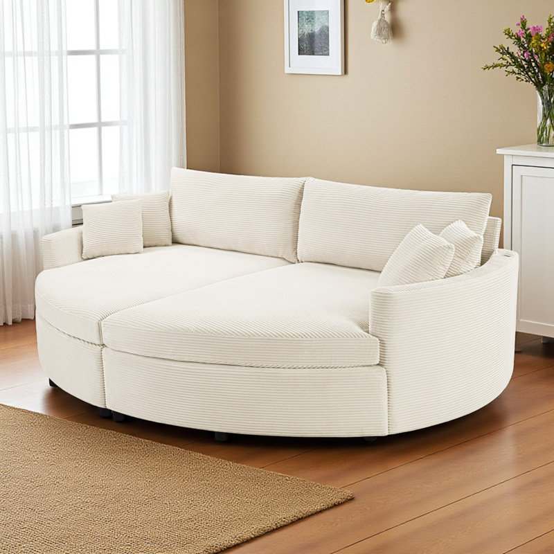 Double chaise longue surdimensionnée avec ports USB, Beige