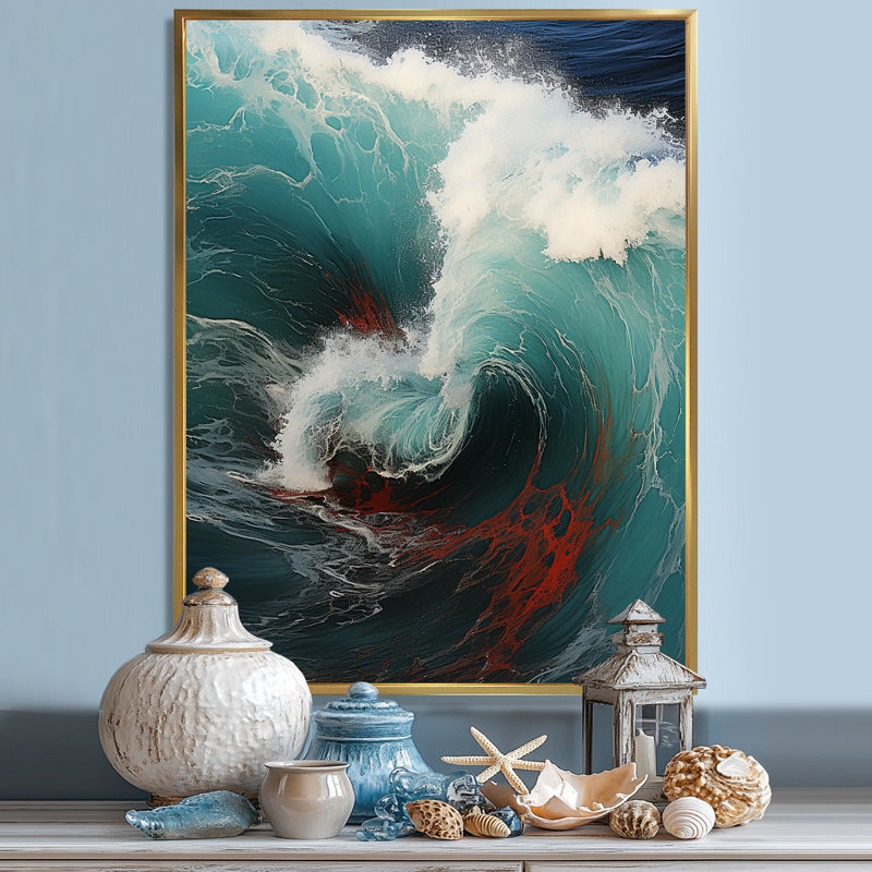 «Red Green Wave», impression sur toile, H 40 po x l 30 po x P 1,5 po, Cadre flottant doré