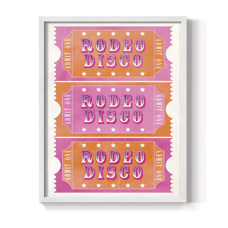 Rodeo Disco Framed Print - Solid Wood, 30" H x 24" W, White