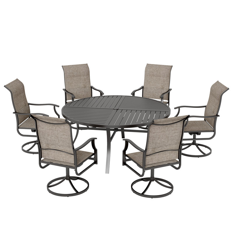 8pcs Outdoor Patio Dining Set Round Table With Swivel Chairs