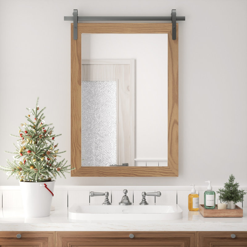 Miroir de salle de bain Keira-Mai, Verticale 26 po x 18 po, Brun
