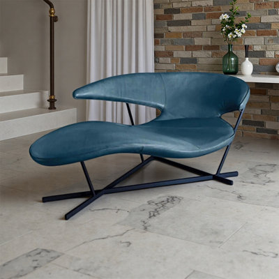Simple Blue Faux Leather Custom-shaped Sofa