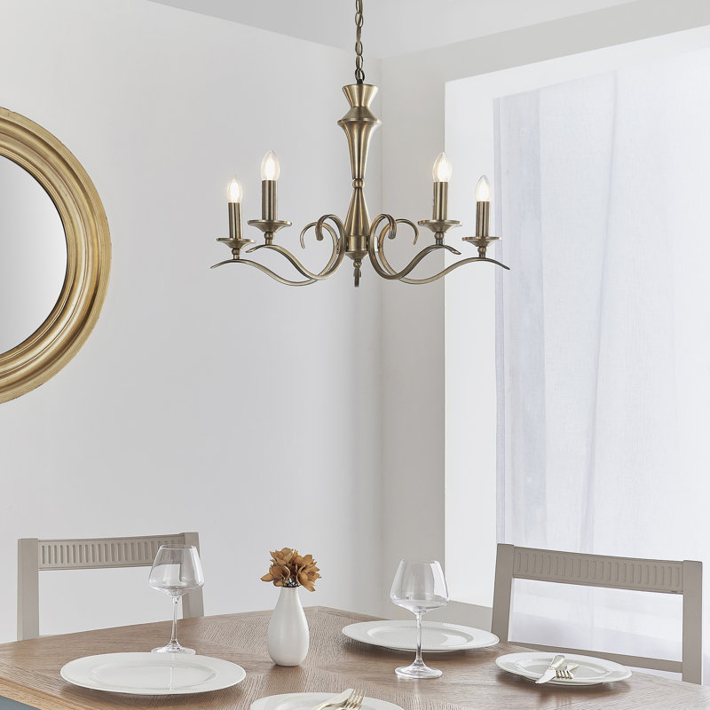 Barry 5 - Light Candle Style Chandelier, Antique Brass