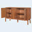 Buffet 56,8 po, armoire de rangement à 4 portes avec poignées en métal et placage d'acacia-129098841