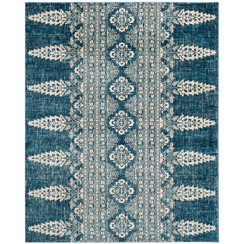 Tapis floral royal / ivoire Annette, Rectangle 9 pi x 12 pi