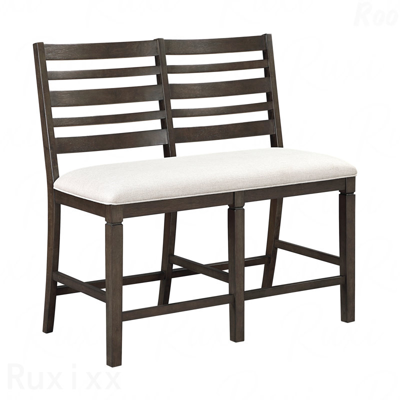 Counter Height 1-Piece Bench - Classic Style, Wooden Frame With Backrest, Upholstered Seat