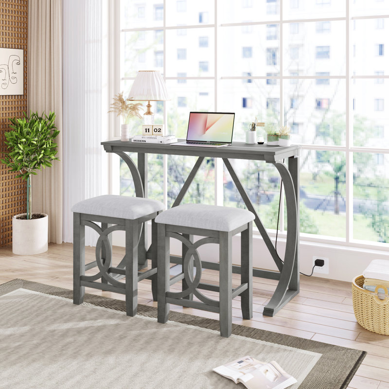 Ashbury Farmhouse 3-Piece Counter Height Dining Table Set with USB Port and Stools, Kitchen Table Set,dining room set,dinning table set