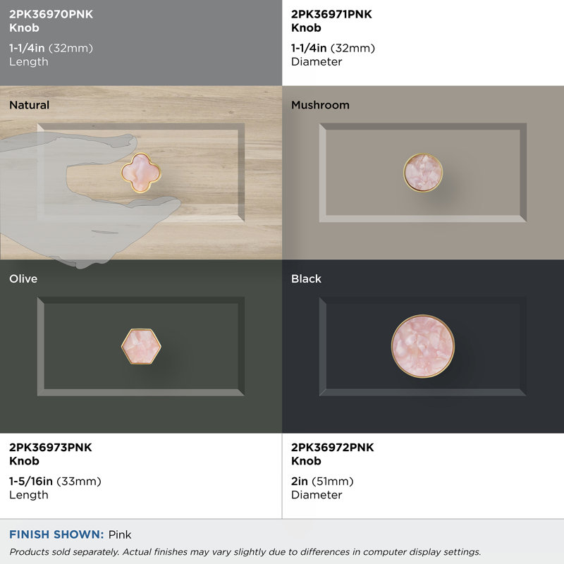 Gold and Pink Clover Cabinet Knob Set with Acrylic Center
