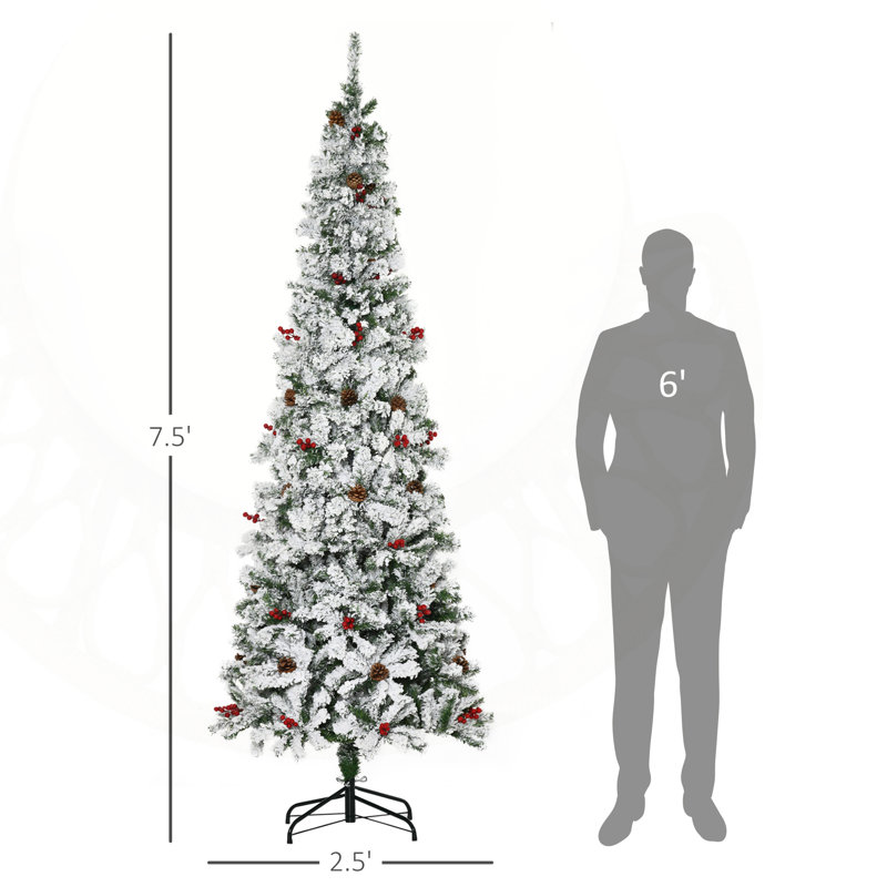 Arbre de Noël artificiel enneigé avec branches de pin réalistes, baies et conception à ouverture automatique pour une installation des Fêtes facile.