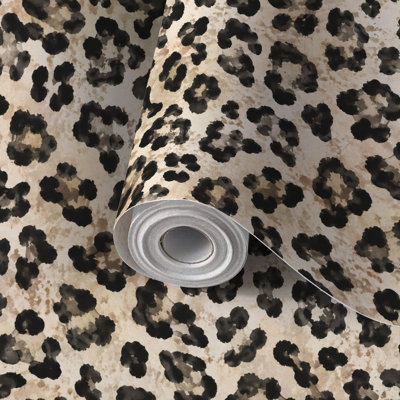 Peel and Stick PVC Wallpaper, Removable Self-Adhesive Wall Covering With Leopard Print Watercolor Print, Waterproof for Home Decor - Roll