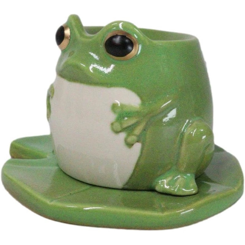Porte-bougie en céramique Whimsical Green Toad Frog On