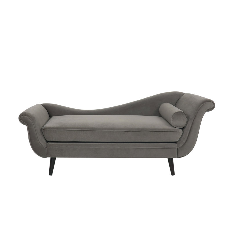 Chaise longue moderne rembourrée avec accoudoirs à volutes Calix, Mélange de polyester taupe
