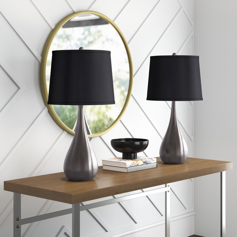 Mcmunn Metal Table Lamp, Brushed Nickel, Black Silk-Like