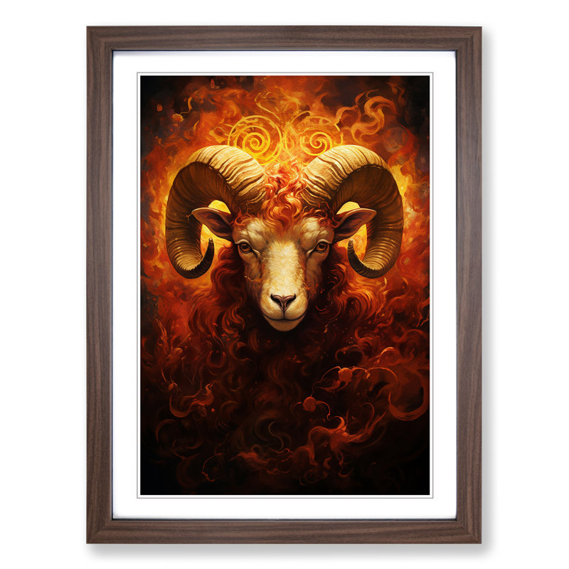 Aries Zodiac Symbolism Art - Framed Print, 34cm H x 25cm W, Walnut Framed