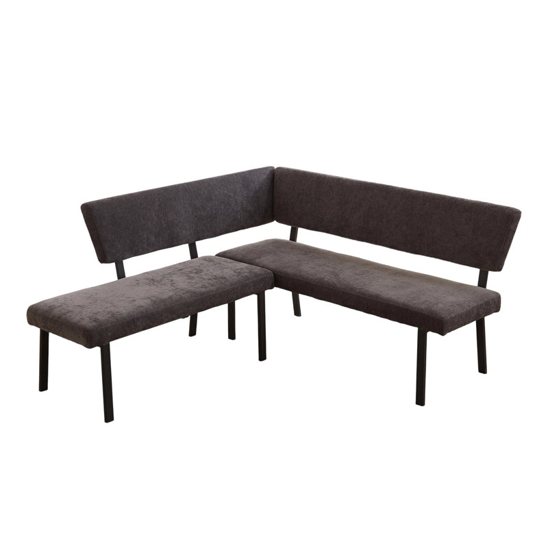 Modern  Corner Bench With  Upholstery And Metal Legs, Gray