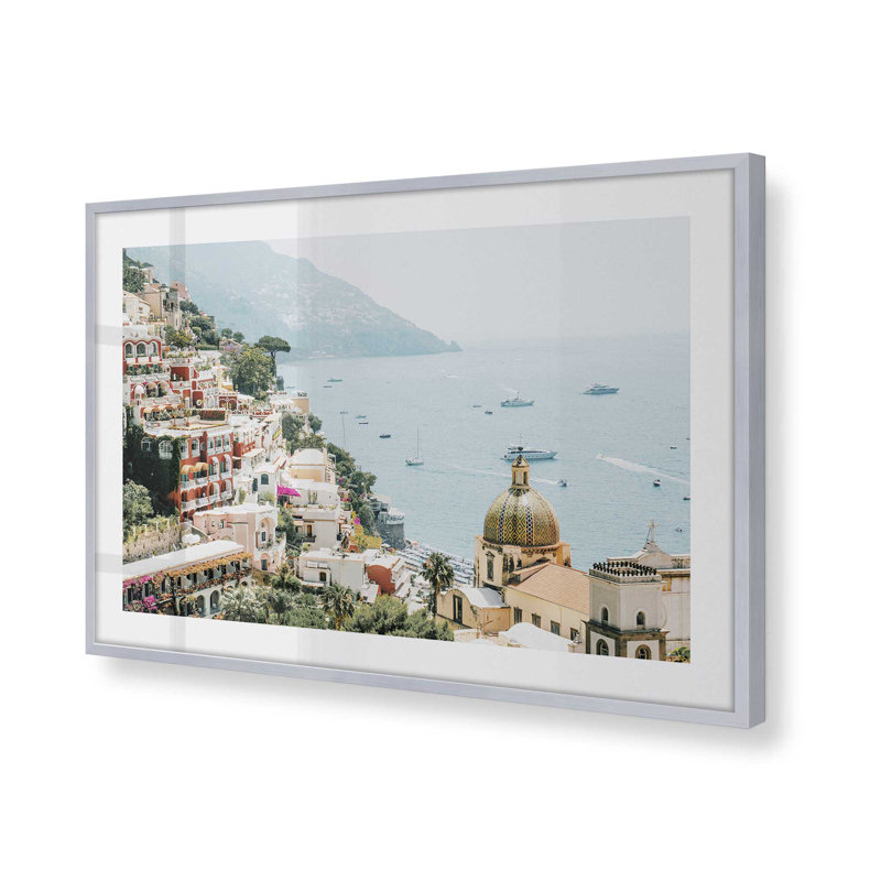 Imprimé littoral Positano, H 19,25 po x l 25,25 po x P 1,25 po, Cadre simple en chrome poli poli