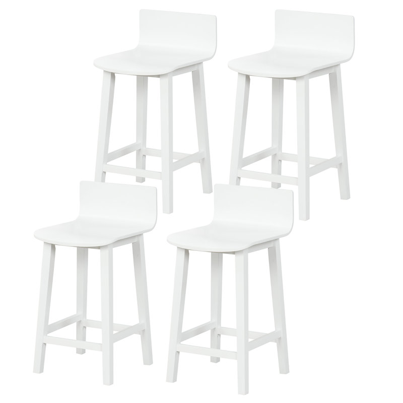 Wildon Home® 24.5'' Solid Wood Bar Stools Set Of 4 Home Counter Kitchen Stools W/ Low Backrest & Footrest, White