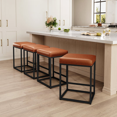 Borough 24'' Brown Modern Kitchen Counter Stool with Upholstered Faux Leather & Footrest