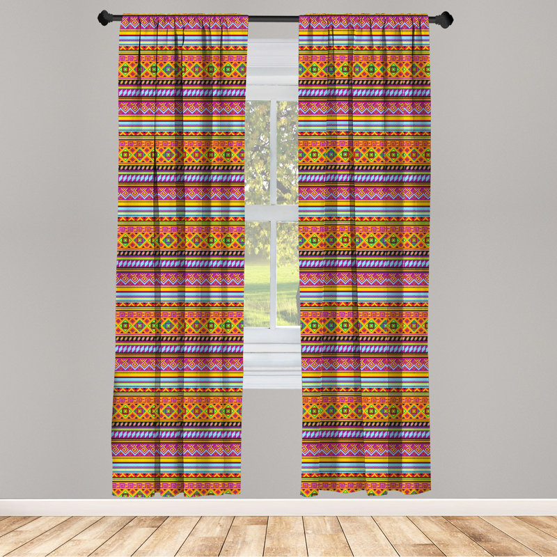 Geometeric Semi-Sheer Rod Pocket Curtain Panels, 28" x 84"