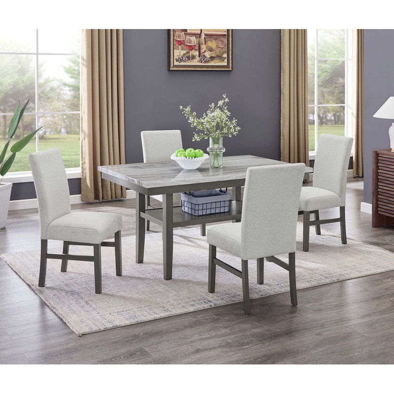 Ensemble de salle à manger 5 pièces 60 "en faux marbre - Table rectangulaire avec 4 chaises, pouvant accueillir jusqu'à 6 personnes - Moderne