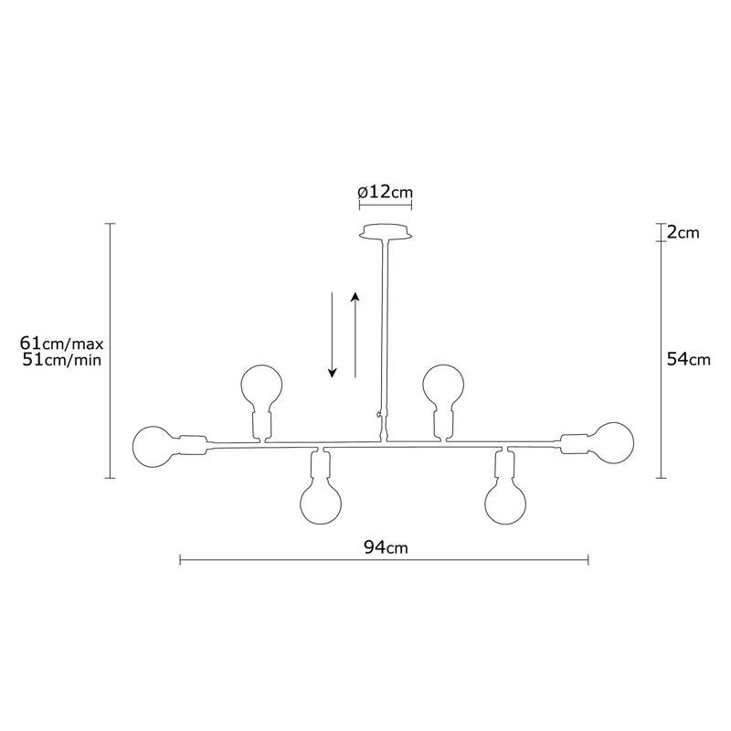 Lustre industriel moderne, structure en métal noir, 37,0 po de diamètre x 24,0 po de hauteur | 6 x douilles E27 (40 W maximum) | Éclairage de fantaisie élégant pour la maison et le bureau | Conception élégante avec indice de protection IP20 et plaque de base de 12 po