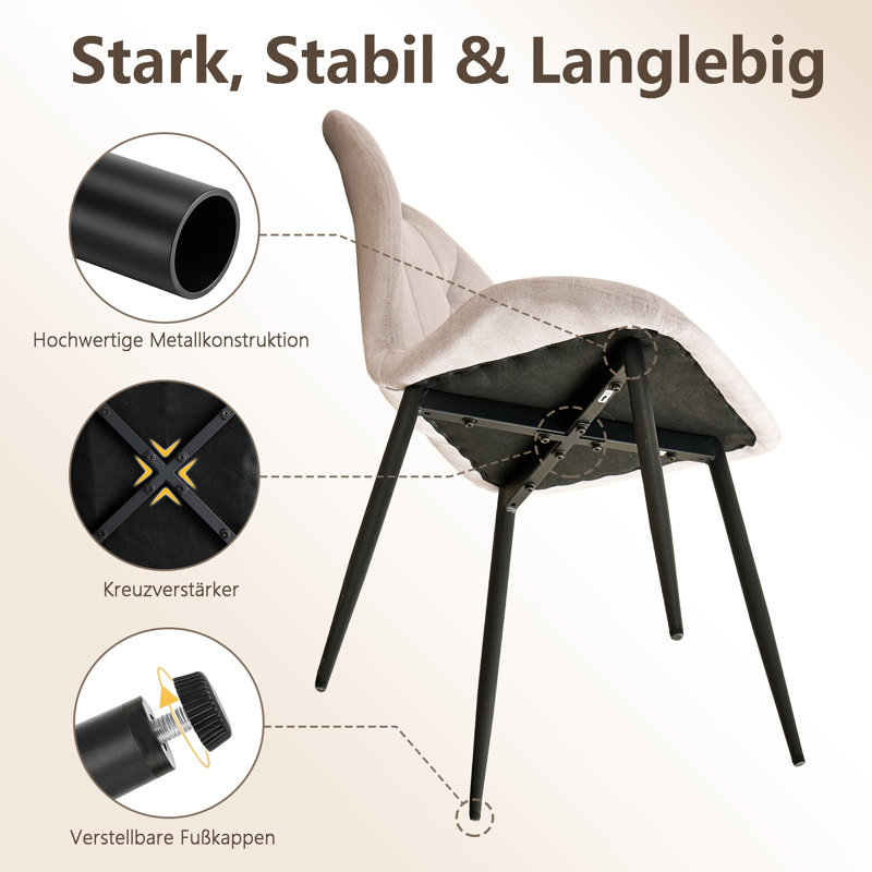 Dining Chairs - Contemporary Dining Chair - Comfortable Linen Dining Chairs - Metal Legs, Beige, 2 