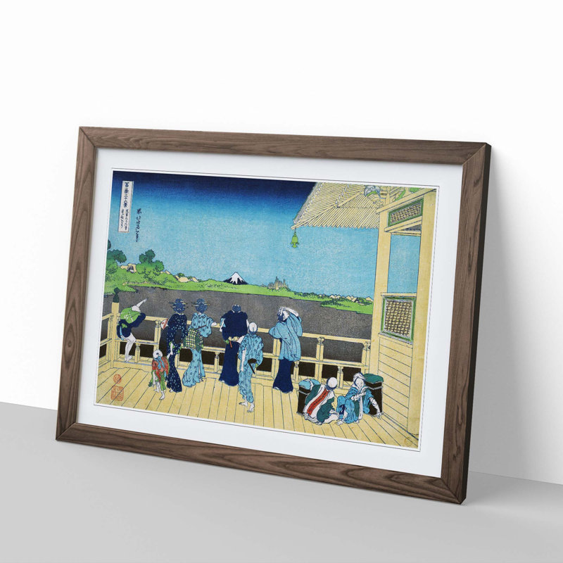 View of Mt. Fuji from Sazai Hall by Katsushika Hokusai - Picture Frame Painting Print, 48cm H x 65cm W x 2cm D, Walnut Framed
