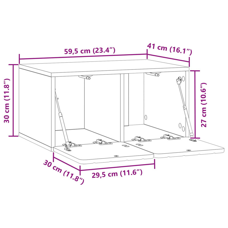 Unfinished TV Stand, 30cm H x 59.5cm L x 41cm W, Black