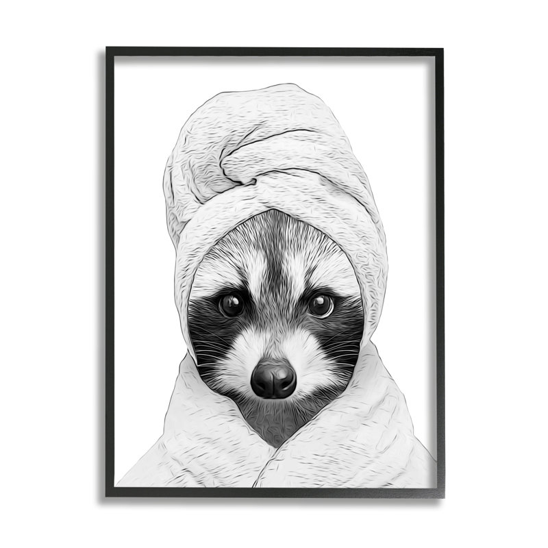 Impression amusante serviette de bain raton laveur sur bois par Annalisa Latella, H 11 po x l 14 po x P 1,5 po