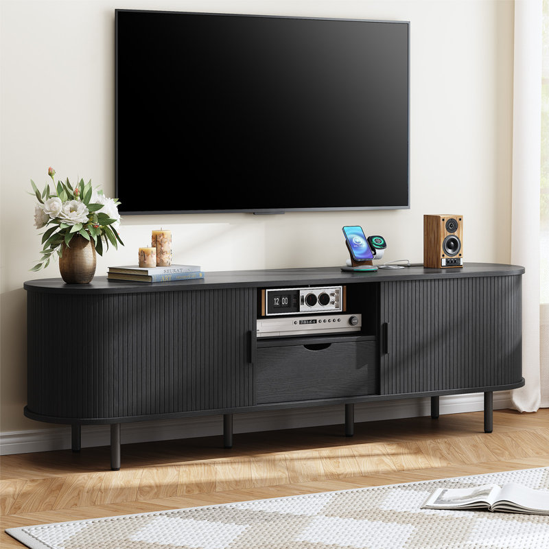 Tv Stand With Storage And Shelves Designed To Fit 55’’ - 80’’ Tvs. Wood Entertainment Center For Living Room And Bedroom, Media Console And Modern Tv Console Table