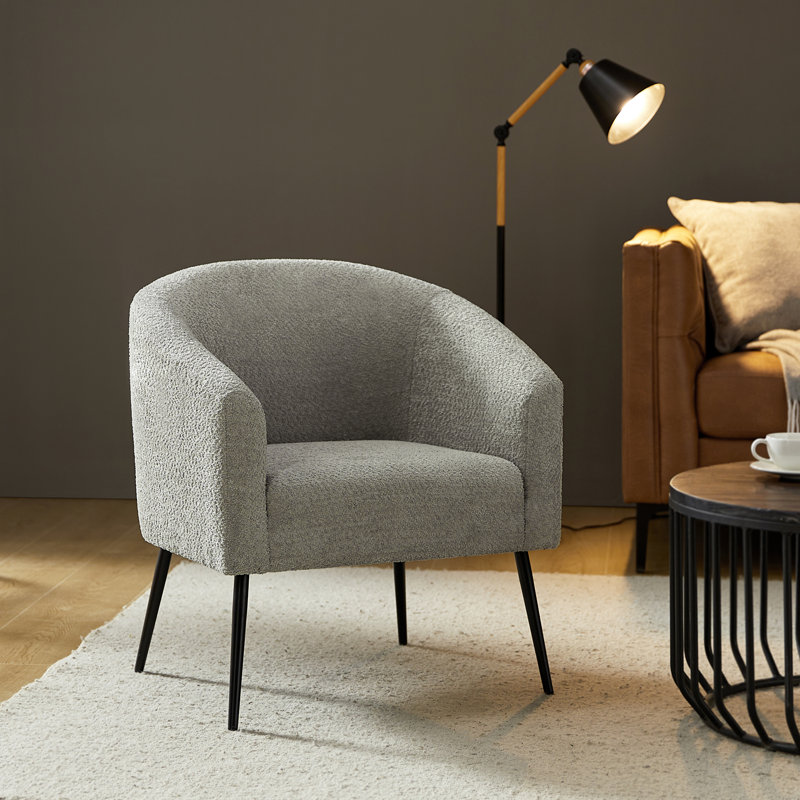 Cadie 27.5"W Modern Boucle Armchair with Metal Legs, Gray Polyester