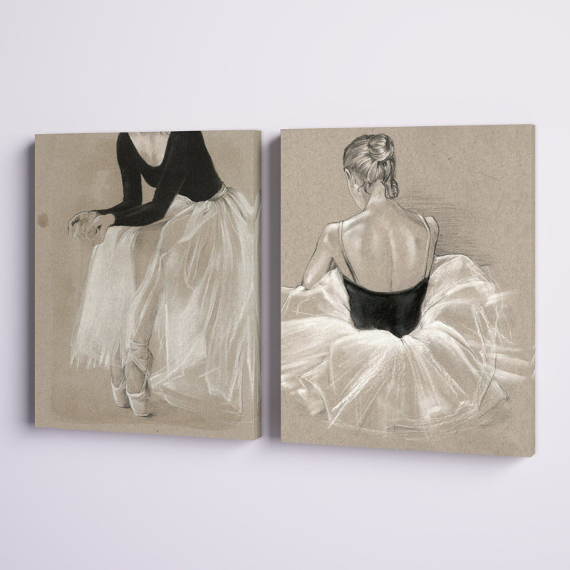 «Black and White on Tan Ballet Dessin Study» par Jennifer Paxton Parker - reproduction d'art graphique sur toile, Toile