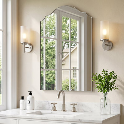 Scalloped Arch Bathroom Vanity Mirror with Curved Top | Stainless Steel Frame