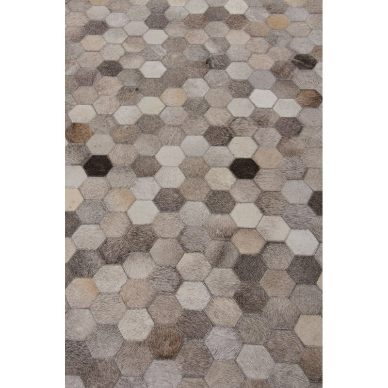 Natural Hide Cowhide Geometric Area Rug in Gray/Beige/Brown, Rectangle 8' x 11'