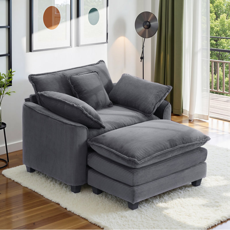 Fauteuil surdimensionné en velours côtelé de 40 po avec repose-pieds Cloud, Velours côtelé gris