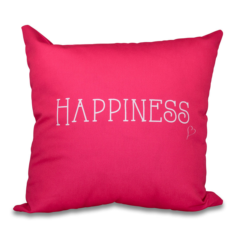 Housse de coussin carrée Happiness, H 18 po x l 18 po, Rose vif