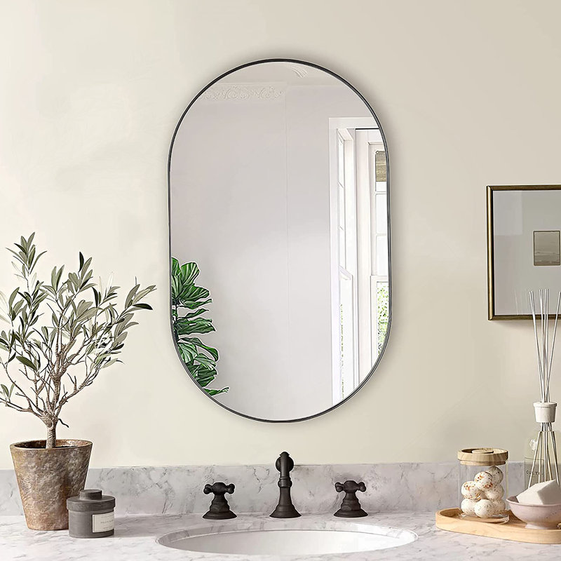 Miroir ovale noir en métal 20 po x 33 po, Noir, 20 po x 33 po