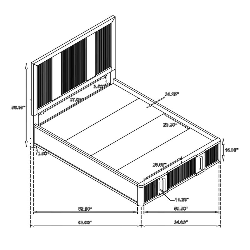 Lit plateforme avec 2 tiroirs de rangement Reon, brun cendré noir Reon, Grand