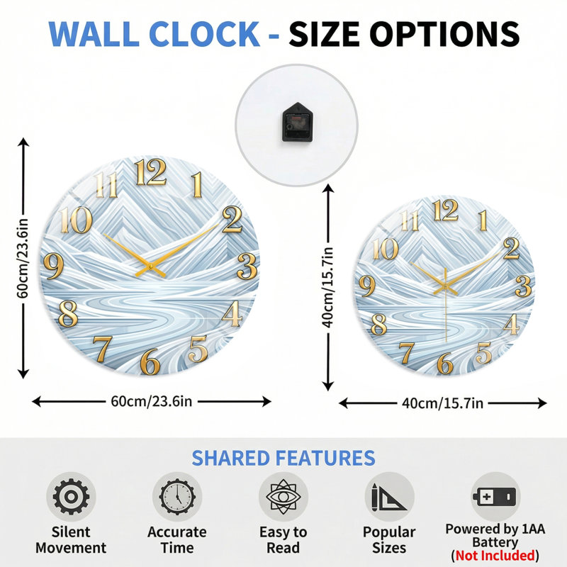 Horloge murale en verre à motif de vagues 23,6 po, 60 x 60 cm (23,6 x 23,6 pouces)