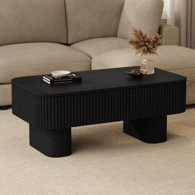 Table basse rectangulaire en bois massif 44 po avec rangement, Noir