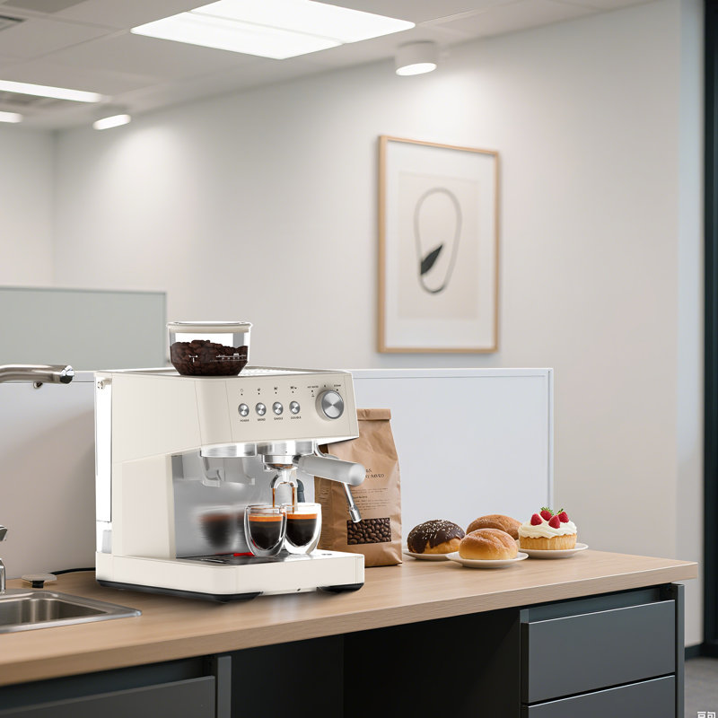 Machine à espresso 15 bars avec moulin, cafetière professionnelle avec mousseur à lait, fonction eau chaude, réservoir d'eau amovible, blanc