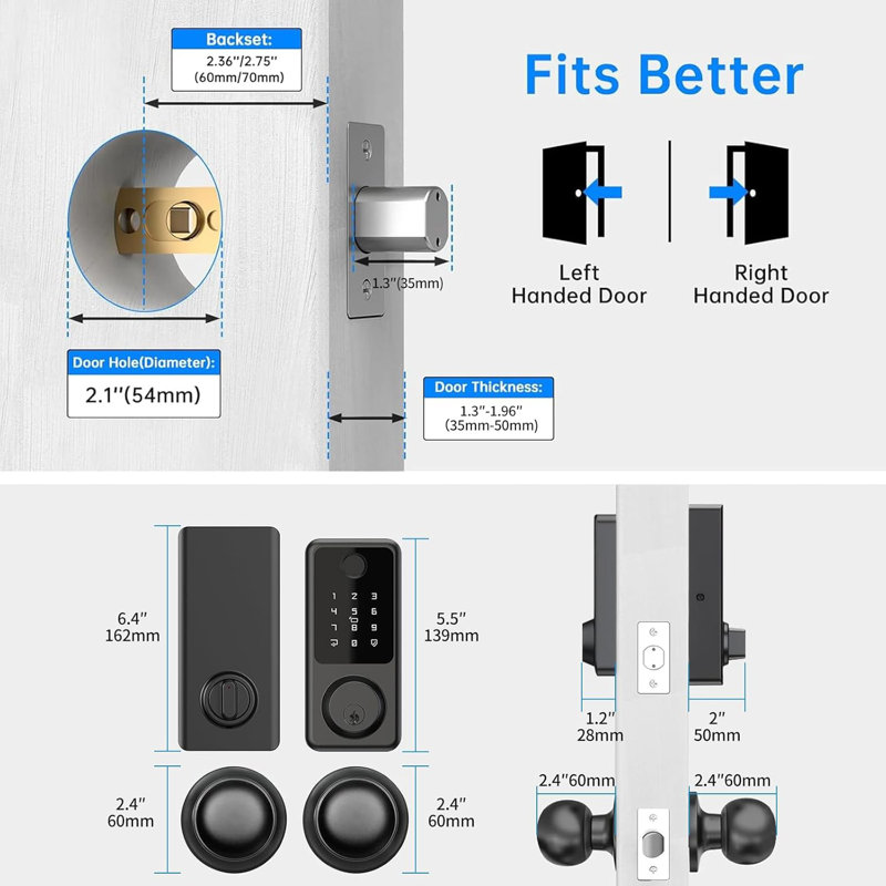 Smart Door Lock Handle Set Fingerprint Door Lock with Door Knobs