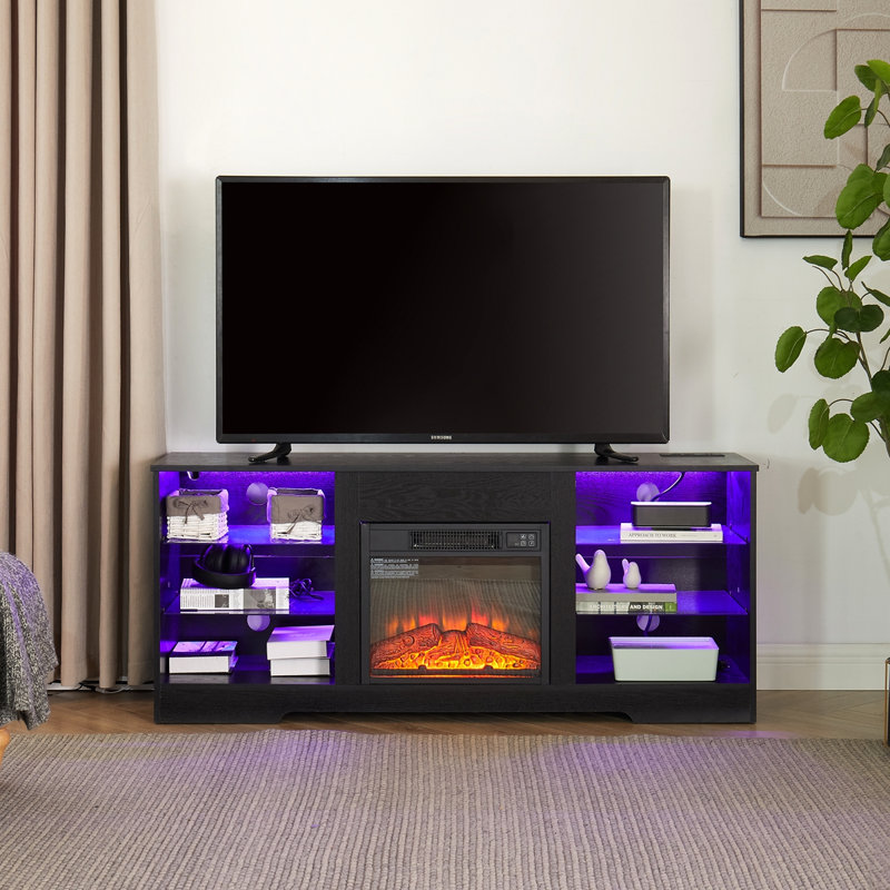 Adaway Unfinished TV Stand for TVs up to 60" with Fireplace Included, Black