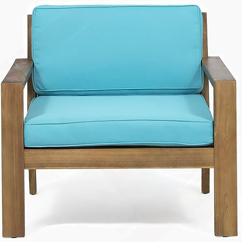 Fauteuils club d'extérieur en bois d'acacia avec coussins, Sarcelle