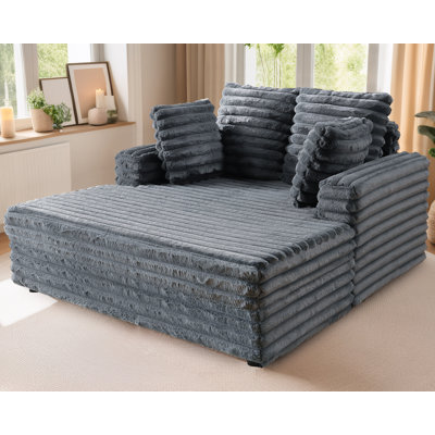 Bahi Faux Fur Upholstered Chaise Lounge with Toss Pillows