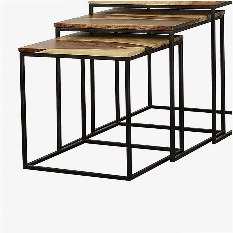 Natural and Black 3-piece Nesting Table