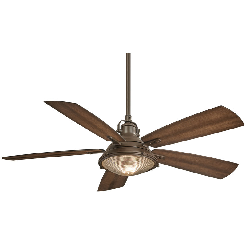 56" Groton 5 - Blade Outdoor LED Standard Ceiling Fan with Wall Control and Light Kit Included, Oil Rubbed Bronze