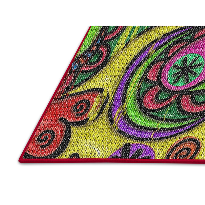 Tapis jaune/bleu/rouge à motifs, Rectangle 2 pi x 5 pi