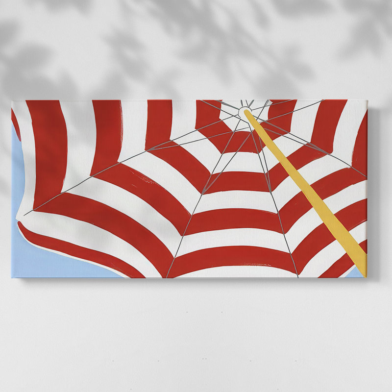 Parasol Beach Stripes I - Toile tendue avec châssis tendue, prête à accrocher, H 21 po x l 41 po, Doré