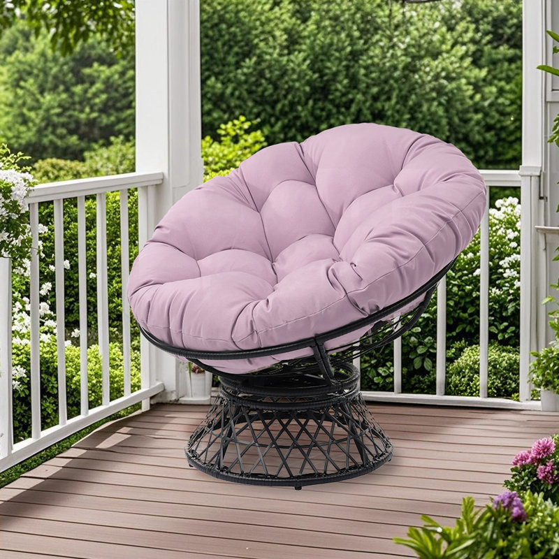 Hubhalsun 360° Swivel Papasan Chair, Round Wicker Papasan Chair with Thick Cushion, 350 lbs Capacity Indoor/Outdoor Papasan Chair for Patio, Living Room, Bedroom